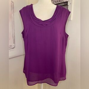 Jones Wear Sleeveless Blouse with Draped Neckline Purple Size 16